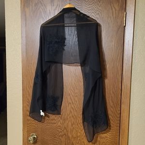 Delicate Black Flower Embroidered Scarf